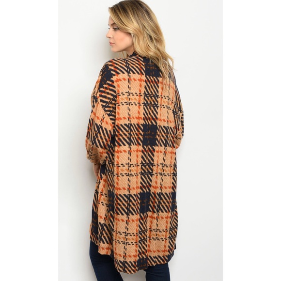 Open front checkered pattern cardigan - Picture 2 of 3